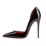 Breakj Upgraded Version Of Red Rib High Heels Slightly Shallow Side Of The Empty Tip Fine And Red Bottom 10Cm Patent Leather Hollow Single