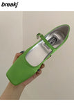 New Spring Summer Shoes Women Flat Heels Square Toe Mary Jane Ballet Flats Rainbow Candy Color Ballerina Soft Casual