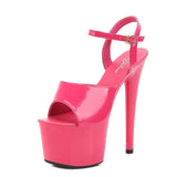 Breakj Lacquered Leather Sandals High Heels Sexy Black Waterproof Platform Hate Day High Slippers Female