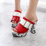 platform high heels women shoes square heels peep toe pumps platform slippers women summer sandals white red black