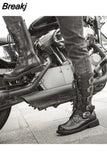 Men's Leather Motorcycle Boots Mid-calf Military Combat Boots Gothic Belt Punk Boots Men Shoes Tactical Army Boot