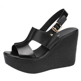 High Heel Wedges Heel Sandals Women Summer2021New Thick Bottomed Platform Open Toe Black White Sandals Size 32 To