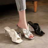 Summer Square Toe Women Slippers Fashion Thin High Heel Ladies Mules Elegant Female Outside Slides Sandal