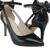 Women Pumps Pointed Toe Ankle Strap Sandals Slingback Pumps Bow High Heels Kitten Heel Party Red Wedding Dress