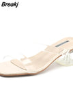 Fashion Women Low Mid Heels Beautiful Transparent Sexy Slippers