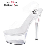 Show Stripper Heels 17 20cm Clear Shoes Women 2023 New Platform High Heels Sandals Female Transparent Sexy Open Toe