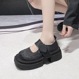 Casual Thick Heels Increase Simple French Shallow Mouth Women 2024 New Spring Black Retro Mary Jane