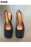 Women Shoes Slingbacks Thick Heel Sandals Elegant Pumps For Party Wedding Shoe Square Toe Sandal Slip On Mule Shoe