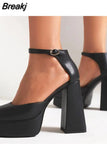 Pumps Chunky Heel Ankle Strap Shoes 2023 Spring Summer Wedding Shoes Fashion Sexy Mary Janes Pumps Big Size