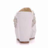 Queen Silver Rhinestone Peep Toe Platform Wedges High Heels Slippers Beach Sandals For Women Wedding