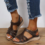 Summer Vintage Female Al Line Soft Bottom Large Size Round Wedge Sandal Female