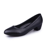 Shoes Female Flat Professional Shallow Round Heels Low Heel Black Shoes Large Size Code