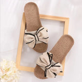 Casual Slides Comfortable Flat Slippers Striped Bow Linen Flip Flops Flats Sandals Ladies Indoor Shoes Chinelos