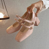 Elegant Square Toe Shoes Women's New Square Heel High Heels Bridal Shoes High Heel Loafers Retro Mary Jane Women's