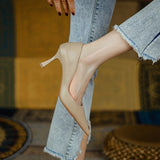 Size 33-40 Women Pumps Real Leather Sexy Solid High Heels Sheos For Women Pointed Toe Thin Heel Party Ladies