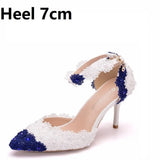 Queen Women Lace High Heels Banquet Wedding Shoes Bridal Sandals Pointed Sweet Wild Single Pumps Large