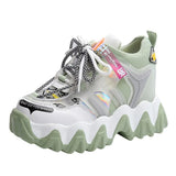 Spring Women Flats 2022 New Mixed Color Lace Up Height Increasing Women Sneakers Casual Leisure Comfy Platform