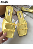 Summer Candy Leather Beach Shoes Women Bow Flat Slippers Women's Shoes Simple Slides Open Toe Flat Slippers for