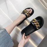 Casual Rivet Rubber Flip Flops Female Shoes Slides Low Luxury Hawaiian Soft 2022 Flat PU Fashion Basic Metal