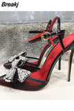 straps design pointed toe shoe 8cm 10cm 12cm high heels party dating wedding gorgeous bling bow women pump SJ021