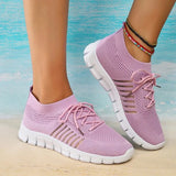 Breathable Knitted Sport Sneakers Women 2023 Autumn Plus Size Soft Soft Walking Shoes Ladies Slip On Mesh Casual
