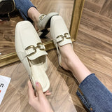 Women Summer Flip Flops Chain Square Toe Slippers Sandals Shoes Woman Casual Slides Mules Babouche Slippers Shoes