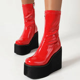 Style Red Black Platform Wedges Women Motorcycle Boots 2023 Winter Cool Street Women Shoes Ankle Boots Big Size