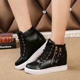 Women Wedge Sneakers Side Zipper PU Leather Casual Shoes Sequins Thick Bottom White Shoe Women's Internal Heighten Flat
