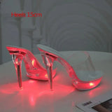 34-43 Nightclub LED Light High Heels Sandals Luminous Shoes Catwalk Pole Dancing Shoes Crystal Clear Platform