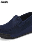 Autumn Women Faux Suede Wedges Lace-Up Loafers Platform Sewing Casual Ladies Moccasins Flats Footwear Chaussures
