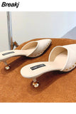 High Up To 5cm Heel Summer 2023 Black Mules Slides Leather Outside Women's Slippers and Ladies Sandals Pointed Toe