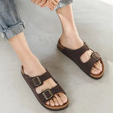 Summer Unisex Beach Holiday Cork Slippers 2023 Men Casual Double Buckle Outside Slides