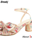 VIP 2023 Summer Woman Sandals Round Heels Super High Heel With Butterfly-knot Sweet Lady Office Shoes Plus Size