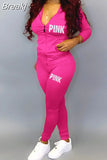 Fall PINK Letter Print Tracksuits Women Zip Hooded Long Sleeve Coat And Pants Two Piece Set Female Casual Sport