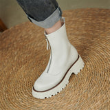 Genuine Leather Ankle Boots Shoes Women Round Toe Zipper Boots Platform Flat With Ladies Short Boots 2021 Autumn