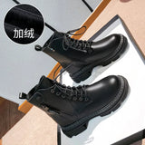 Winter Boots Women Ankle Booties Black Platform Boots Goth Shoes Lace Up Leather Boots Fahsion Designer