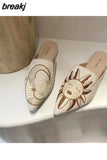 Size 35-42 Slippers Women Slip On Slides Flat Pointed Toe Embroider Mules Shoes Women New Casual Flip Flops zapatillas
