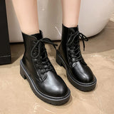 Chunky Platform Combat Boots Women 2023 Back Zipper Pu Leather Ankle Boots Woman Punk Thick Bottom Motorcycle Botas