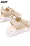 new summer comfortable and casual round toe woven mid-heel wedge sandals for