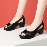 Women's Sandals Retro Fish Mouth Roman Hollow Breathable Sandals Chunky Heels Platform Dance Mom Shoes Sandalias De