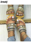 Women Shoe Summer Greek Style Boho Folk-Custom Artisanal Ladies Flat Slippers Casual Breathable Comfortable Beach Women