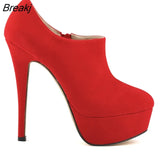Flock Ultra High Heels Platform Pumps Black Sexy Stiletto Shoes Round Toe Spring Autumn Women's Boots