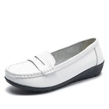 Flats Slip On Soft Loafers Women Genuine Leather Shoes Platform Nurse Ladies Flat Shoes Wedge White Zapatos De