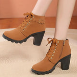 Black Chunky Heeled Women's Ankle Boots 2023 Autumn Metal Decor High Heels Shoes Woman Lace Up Platform Booties Big