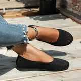 Spring and Autumn New Fashion Round Head Solid Light Mouth Candy Mesh Breathable Large Women's Flat Shoes Single
