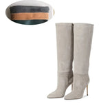 High Heels Western Boots Fashion Knee High Boots Woman Microfiber Red High Heel Long Boots Pointed Toe Autumn Winter