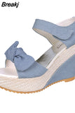 New Designer Denim Sandals Women Sandals High Quality Wedges High Heels Peep-Toe Platform Shoes Woman Thick Bottom
