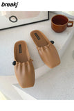 Women Slipper Square Toe Loafer Fabric Closed Toe Pleated Slip-on Slides Woman Sandals Slides flat Mules