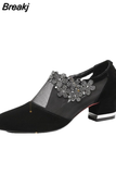 Women's Shoes High Heel 2023 Spring Fashion Flowers Square Heel Sandals Women Summer Size 43 Breathable Mesh Rhinestone