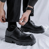 Breakj 2023 New Youth With Square Head British Wind Thick Bottom Niche Casual Daily Leather Shoes